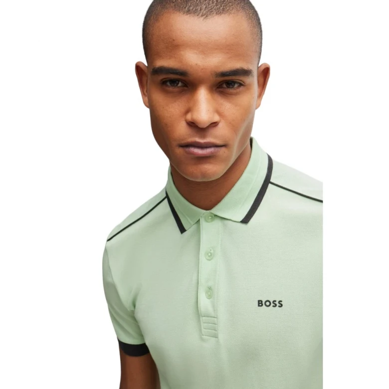 Поло Boss Cotton-Piqué Polo Shirt with Contrast Stripes and Logo 2