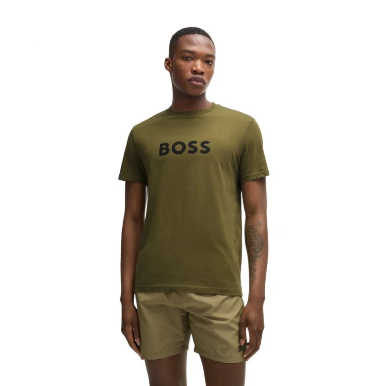 Футболка Boss Camiseta Regular Fit de Punto de Algodón con Logo Estampado