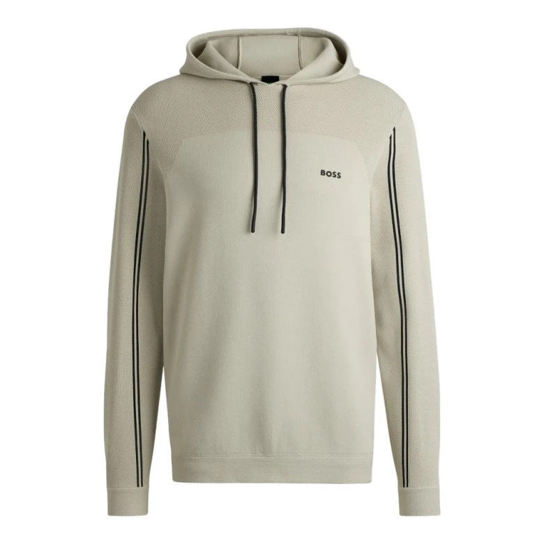 Худи Boss Regular-Fit Knitted Hoodie With Stripes And Branding