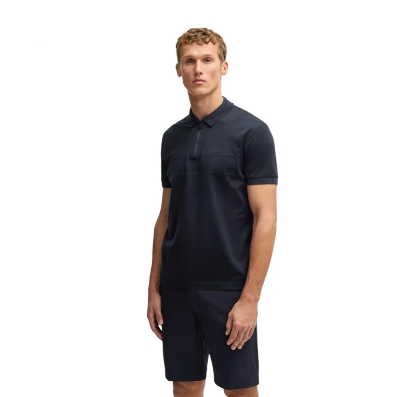 Поло Boss Structured-Cotton Polo Shirt With Zip Neck