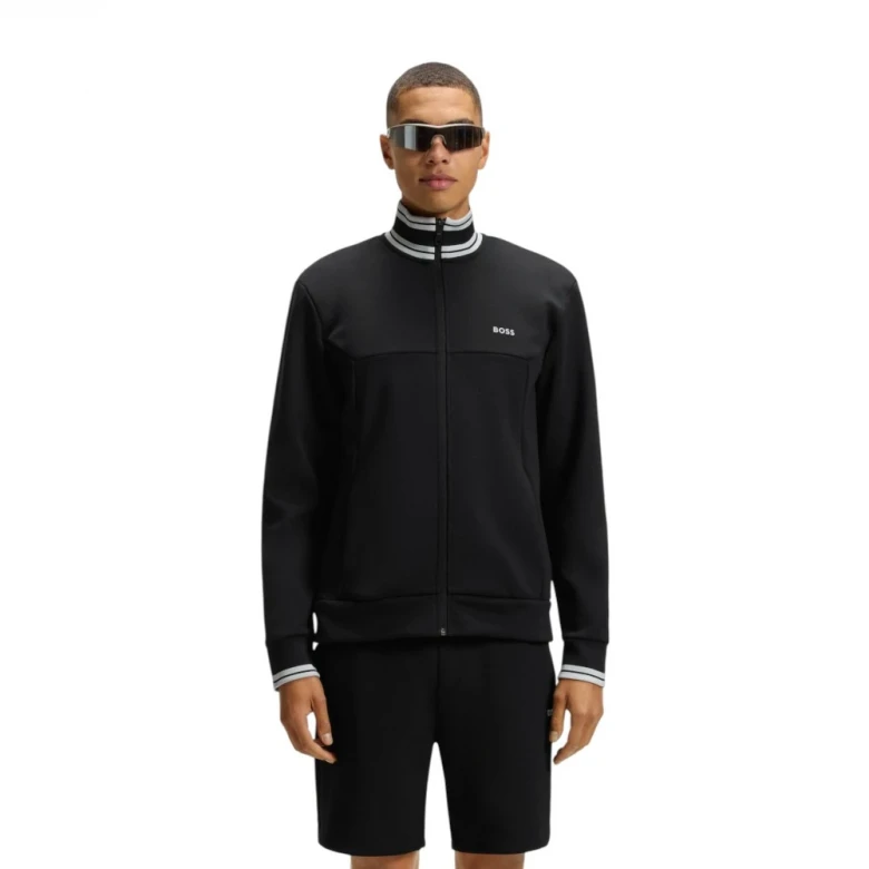Кофта Boss Cotton-Blend Zip-Up Sweatshirt With Striped Trims