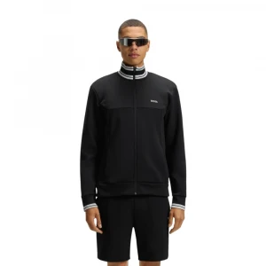 Кофта Boss Cotton-Blend Zip-Up Sweatshirt With Striped Trims