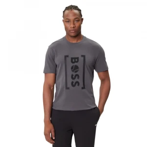 Boss Relaxed-Fit T-Shirt With Tennis-Inspired Mesh-Print Logo Futbolkasi
