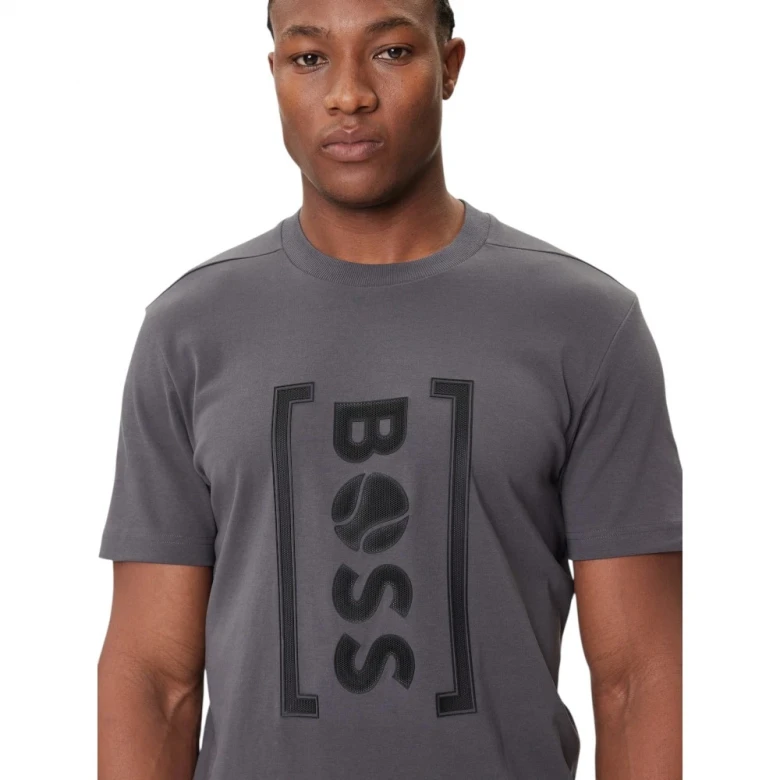 Boss Relaxed-Fit T-Shirt With Tennis-Inspired Mesh-Print Logo Futbolkasi 3