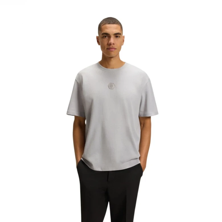 Boss Cotton-Jersey T-Shirt With Double B Monogram Futbolkasi