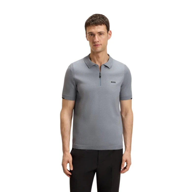 Поло Boss Zip-Neck Knit Polo Sweater In Cotton