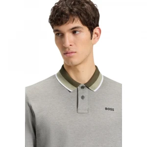 Поло Boss Shirt In Cotton Piqué With Striped Collar 1