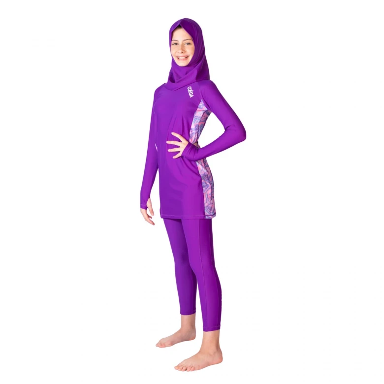 хиджаб modest 3pc swim set - purple pastel marble 1